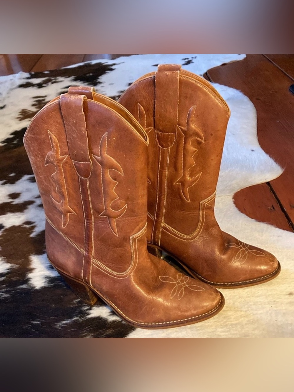Vintage Made in Brazil Cowboy Boots 5.5 Women’s Not Reconditioned Stacked Heel